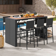 7-Piece Patio Rattan Bar Set with Seat Cushions product